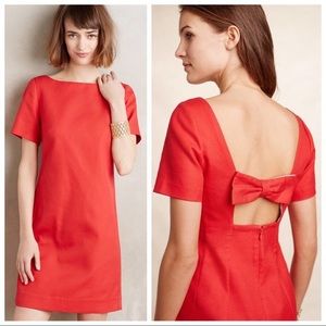 Anthropologie Bow Back Shift Dress Size 2 Red